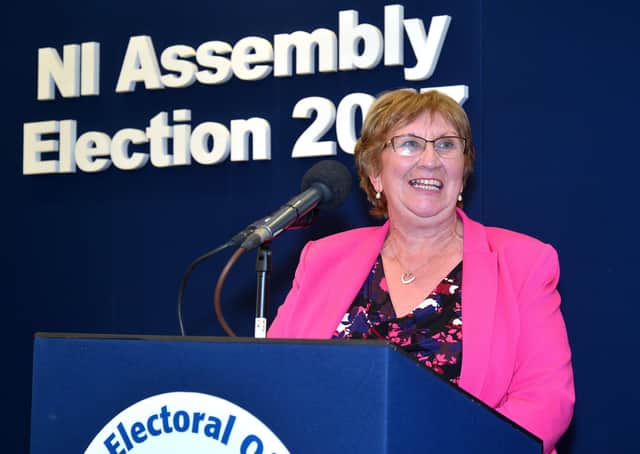 Press Eye - Belfast - Northern Ireland - 3 March 2017 - NI Assembly Election 2017 Count at Banbridge Leisure Centre for Newry & Armagh and Upper Bann constituencies.
Dolores Kelly(SDLP) makes her acceptance speech.
Photo by Tony Hendron / Press Eye.