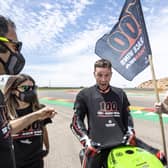 Jonathan Rea celebrates his 100th World Superbike victory at Motorland Aragon.