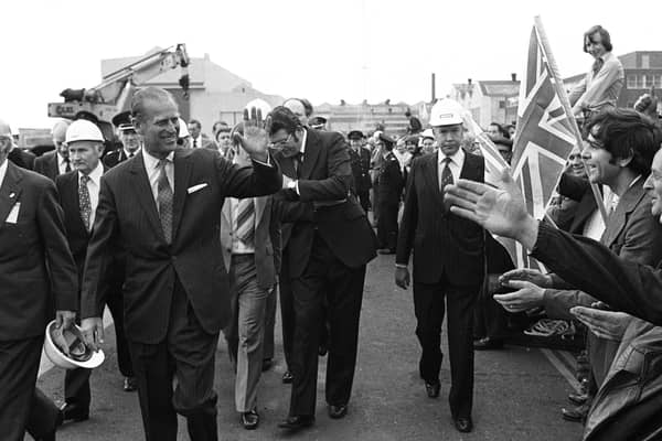 Duke of Edinburgh visiting Harland and Wolff during the Jubilee visit in July 1977. Picture: Pacemaker