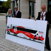 Marion Fisher, Lawrence Fisher, chair of Whiteabbey Action Cancer group and the Mayor of Antrim and Newtownabbey, Councillor Jim Montgomery.