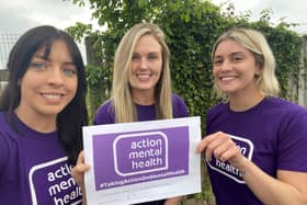 Ballymena woman, Megan McCluskey (left) who is taking part in a gruelling challenge to raise money for AMH and to raise awareness for mental health issues, alongside her pals Kyla and Claire