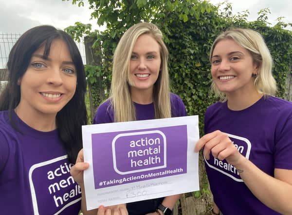 Ballymena woman, Megan McCluskey (left) who is taking part in a gruelling challenge to raise money for AMH and to raise awareness for mental health issues, alongside her pals Kyla and Claire