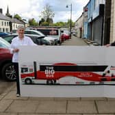 Chair of Mid Ulster District Council Cathal Mallaghan and Anne Nelson, Chair of Cookstown Action Cancer Group launch the charity’s new Big Bus.