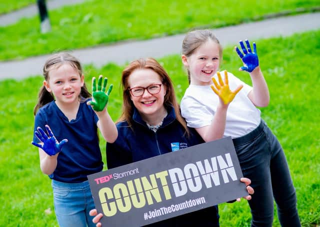 RSPB NI's Sara McCracken with her daughters as they 'canvas' for nature by Katrina Taggart