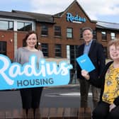 inbt Radius Short Story Competition  Winner Marie Bradley with CE John McClean & Melanie Rintoul from Community  Investment Team