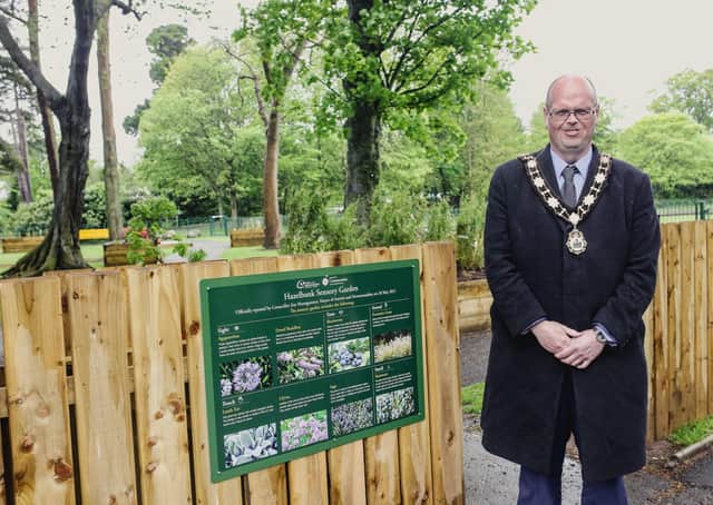 Mayor of Antrim and Newtownabbey, Cllr Jim Montgomery officially opened the new sensory garden at Hazelbank Park.