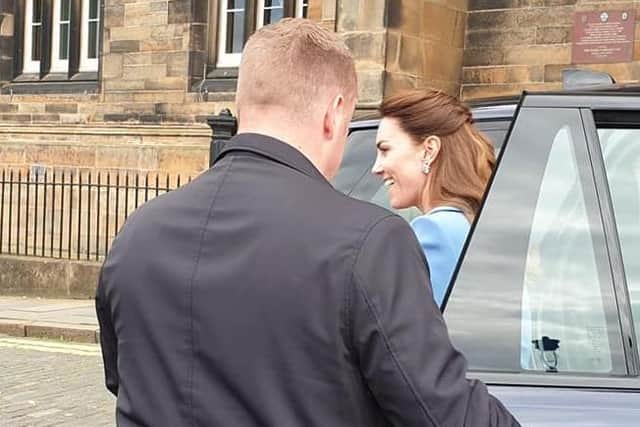 The Duchess of Cambridge arrives to the Closing Ceremony of the General Assembly of the Church of Scotland.
