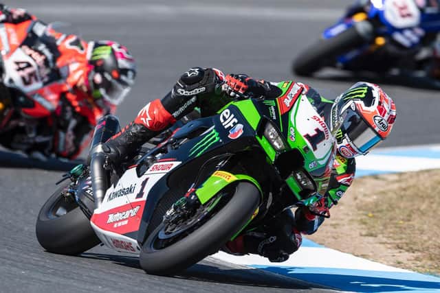 Jonathan Rea finished third in the opening World Superbike race of the weekend at round two of the championship at Estoril in Portugal.