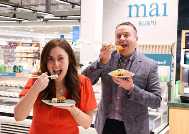 Pictured taste testing some of the sushi is JP McShane, M&S Lisburn Store Manager and Lynsey Weir, Store Liaison Manager.