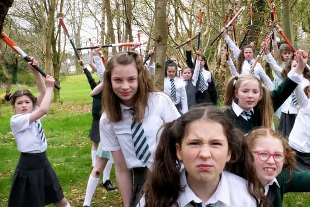 BSPA cast performing 'Revolting Children' for the MTI Junior Theatre Festival included front left Emilia (Ballymena School), Charlotte front right, Jemima, second row left - right, Hattie and Amy