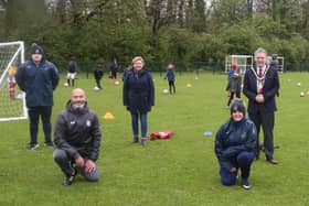 The Mayor of Causeway Coast and Glens Borough Council Alderman Mark Fielding and Alderman Sharon McKillop pictured at the Dundarave sports facility which elected members have agreed should be named in honour of Bobby Greer in recognition of his extraordinary contribution to the village