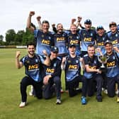 Carrickfergus celebrate their LVS Twenty20 Cup final win over CSNI