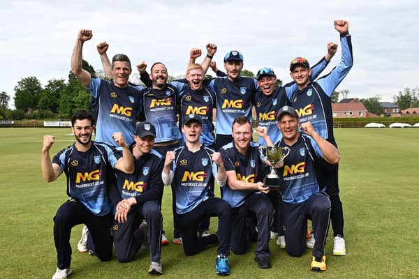 Carrickfergus celebrate their LVS Twenty20 Cup final win over CSNI