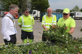 The Mayor of Causeway Coast and Glens Borough Council Alderman Mark Fielding pictured at Limavady depot with Eugene McLaughlin, George Keeley and Owen Anderson