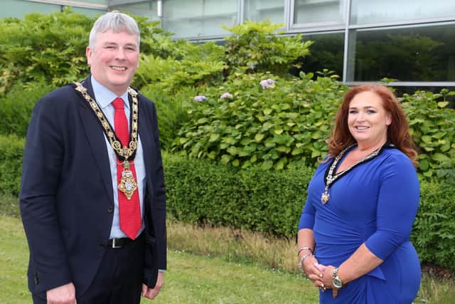 The new Mayor of Causeway Coast and Glens Borough Council Councillor Richard Holmes pictured with Councillor Ashleen Schenning, Deputy Mayor