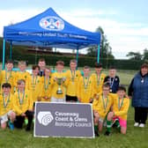 Dunloy FC, section 1 winners of Pappy’s Bakery Friendship Soccer League pictured with the Mayor of Causeway Coast and Glens Borough Council Alderman Mark Fielding and the Mayoress, Mrs Phyllis Fielding