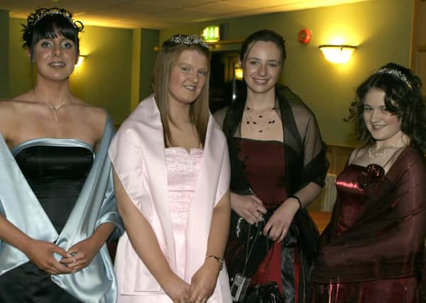 TO THE FOUR. Ballymoney High School held their annual school formal on Wednesday night at the Royal Court. And pictured on the  night are Wilma Boal, Donna Mitchell, Victoria Kane and Clarissa McMaster.BM48-006SC.