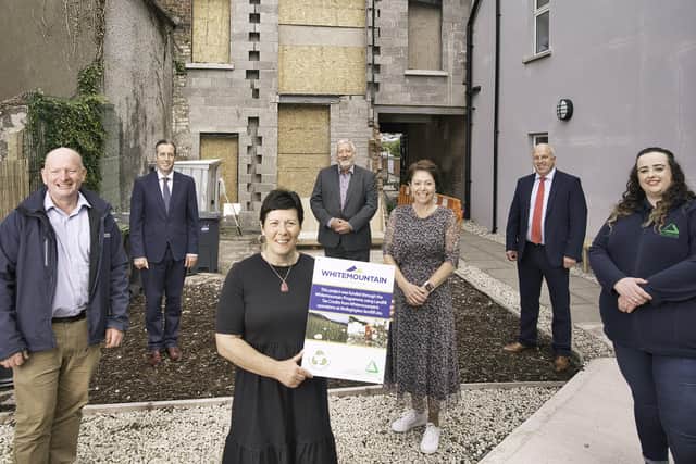 Atlas received a grant from Whitemountain to help them renovate a derelict building and garden to create a community hub. Russell Drew (Whitemountain), Paul Givan MLA, Mandy Gilmore (Atlas Women’s Centre), Pat Catney MLA, Gay Sherry-Bingham (Atlas Women’s Centre), Alderman James Tinsley