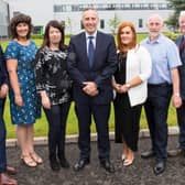 The current Board of The Gallaher Trust (LtoR) Mark Nodder OBE, Karen Reynolds, Jacqueline Williamson MBE, Ian Paisley MP, Anne Donaghy OBE, Pat McCallion and James Perry MBE