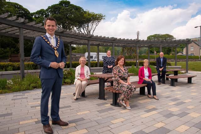 Forrmer Mayor, Cllr Peter Johnston, visited Glenarm where environmental enhancements include a new seating area, planting and pergola.