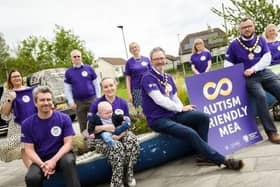 Mayor and Deputy Mayor, Cllrs William McCaughey and Matthew Armstrong, Cllrs Danny Donnelly and Cheryl Johnston and son Lyle; with Joanne Keown (Autism NI), Petr Zvolsky (Autism Ref Group), Dr Petra Corr and Jayne Colville (NHSCT) and Mary O'Boyle