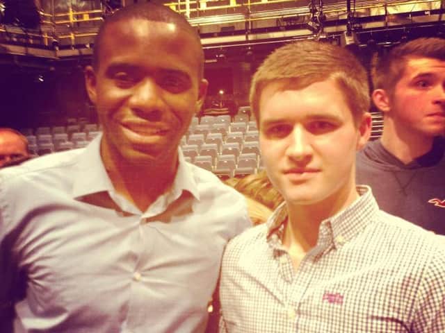Chris pictured with former Bolton Wanderers player Fabrice Muamba back in 2013, who also suffered a cardiac arrest on the pitch