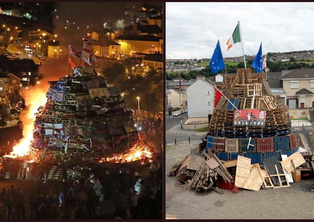 Previous bonfires in the Bogside and Fountain estates in Londonderry.