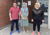 Residents of Locke House, Emmett McKay  and Natasha Stitt with the Acting Manager Christine Bracewell (centre).