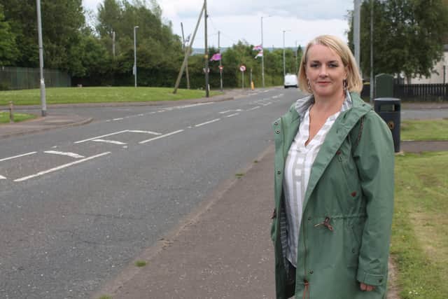 Pam Cameron MLA on the Doagh Road, Newtownabbey.