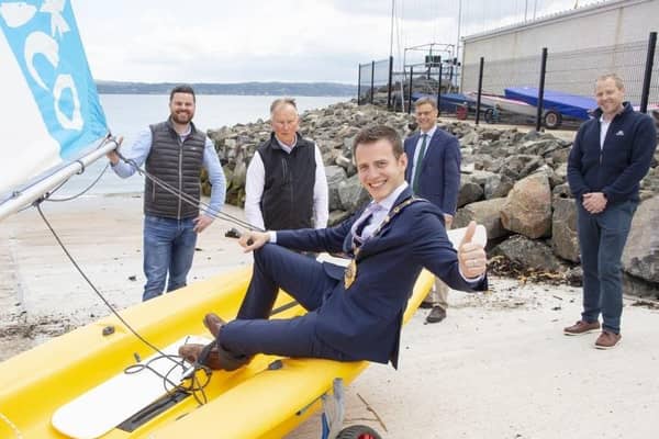The former Mayor of Mid and East Antrim, Councillor Peter Johnston, visited Carrickfergus Sailing Club to view the new widened slipway.