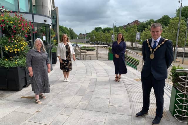 Mayor Martin during his first week in office was pleased to have the opportunity to mark Carers Week.  He was joined at Lagan Valley Island by Valerie Sullivan, Chief Executive of Cause Carers and Brenda McFall, Team Leader.  Councillor Eastwood was also present at the meeting.
