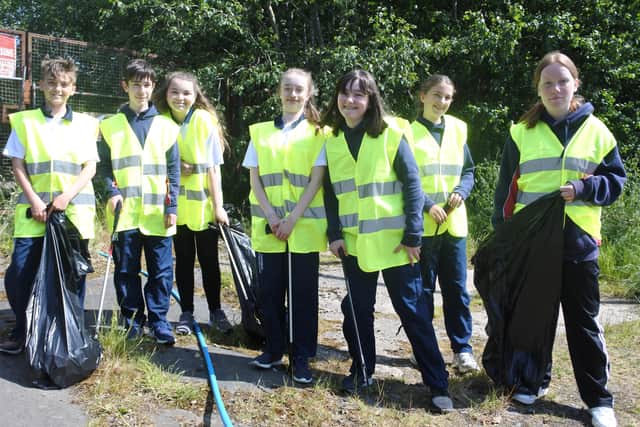 Pupils completing a litter pick in Ballyclare.