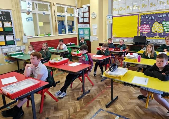 Primary 4 and 5 pupils in St Patrick's, Portrush, during one of the Chinese collaboration workshops