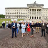 Damian Murphy (front right), chair of the Association of Northern Ireland Travel Agents), and representatives from the travel trade  met with MLAs including (from left) Mike Nesbitt (UUP), Sinead McLaughlin (SDLP), Caoimhe Archibald (Sinn Fein) and Stewart Dickson (Alliance) at Stormont to lobby for the payment of support grants promised to travel agents back in March 2021 and the reopening of international travel.