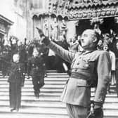 General Franco at Burgos Cathedral after attending the Requiem for the late Primo de Rivera, founder of the Nationalist Movement in Spain