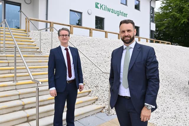 Kilwaughter Minerals Ltd Chief Executive Gary Wilmot, left, welcomes David Grace to the Co Antrim-based quarry and mineral processor as its new Sales Director. David will have responsibility for leading the sales and technical sales functions across Kilwaughter’s portfolio of brands including K Rend, K Systems and Kilwaughter Lime.