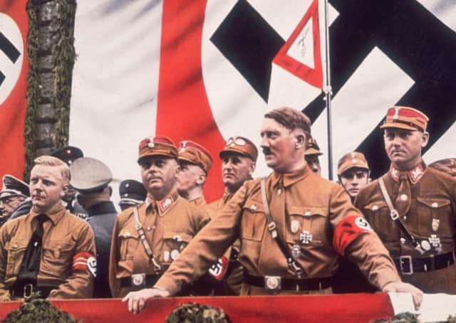 Circa 1933: German dictator, Adolf Hitler addressing a rally in Germany. (Photo by Hulton Archive/Getty Images)