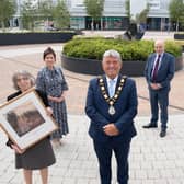 (L-R): Marianne Crossle, Fundraising Officer, Cahoots NI; Sarah Mackey, Executive & Business Support, Arts & Business NI; Councillor Billy Webb, Mayor of Antrim and Newtownabbey; John Blair MLA, Alliance Party and; Chris Flynn, Centre Director, The Junction - Retail & Leisure Park.