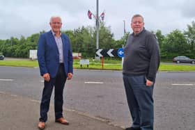 Pictured at the Thaxton Road roundabout is councillor Alan Givan and alderman Paul Porter