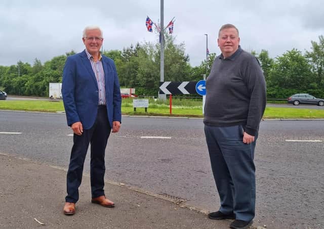 Pictured at the Thaxton Road roundabout is councillor Alan Givan and alderman Paul Porter