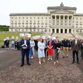 Damian Murphy (front right), chair of the Association of Northern Ireland Travel Agents), and representatives from the travel trade  met with MLAs including (from left) Mike Nesbitt (UUP), Sinead McLaughlin (SDLP), Caoimhe Archibald (Sinn Fein) and Stewart Dickson (Alliance) at Stormont to lobby for the payment of support grants promised to travel agents back in March 2021 and the reopening of international travel.