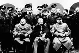 Winston Churchill (left) with Franklin D Roosevelt (centre) and Josef Stalin with their advisers at the Yalta Agreement talks February 1945. The agreement was instrumental to the partitioning of Germany and the inception of the United Nations. Picture: PA News