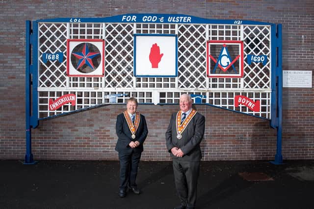 Grand Master Edward Stevenson and Deputy Grand Master Harold Henning are encouraging everyone to enjoy a Twelfth near home this as local parades will be held at around 100 locations. Picture: Graham Baalham-Curry