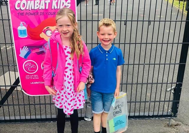 Evie Graham (7) and Freddie Graham (5) Largymore P.S. Last day of P3 and P1 respectively
