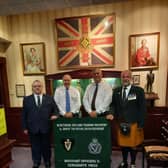Photo includes Chairman of the Services Club, Duane Johnston, Chairman of the Royal British Legion Ballymena Branch, Councillor Keith Turner, and Councillor Rodney Quigley.