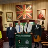 Photo includes Chairman of the Services Club, Duane Johnston, Chairman of the Royal British Legion Ballymena Branch, Councillor Keith Turner, and Councillor Rodney Quigley.