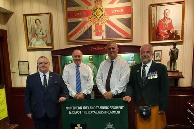Photo includes Chairman of the Services Club, Duane Johnston, Chairman of the Royal British Legion Ballymena Branch, Councillor Keith Turner, and Councillor Rodney Quigley.