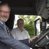 Mayor of Mid and East Antrim Borough, Councillor William McCaughey, with Lyle Watson, Group Training Manager with McBurney Transport in Ballymena