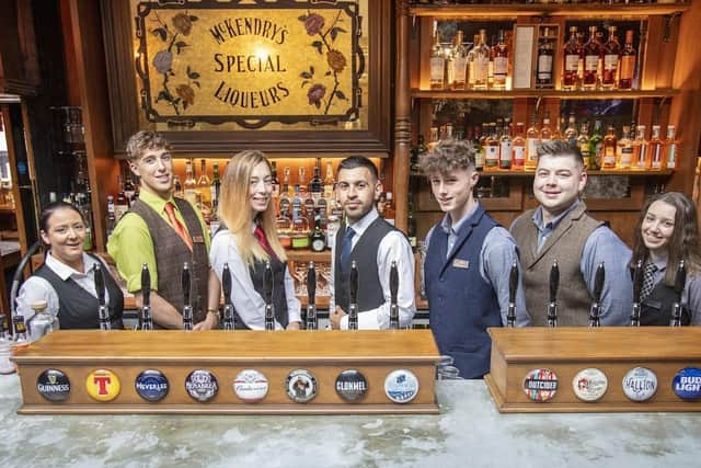 The first intake of students for the Level Two course in Professional Bartending (Cocktails) of the Northern Ireland Hospitality School. Pictured (LtoR) Ashlyne Duffy, Leon Bracewell, Ahi Ebeid, Matthew Brown, Joel Johnston, Holly Simms during their training at McKendry’s Bar, Galgorm Resort and Spa.