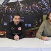 Tiernan Lynch with new signing Cian Bolger. PICTURE: Larne FC